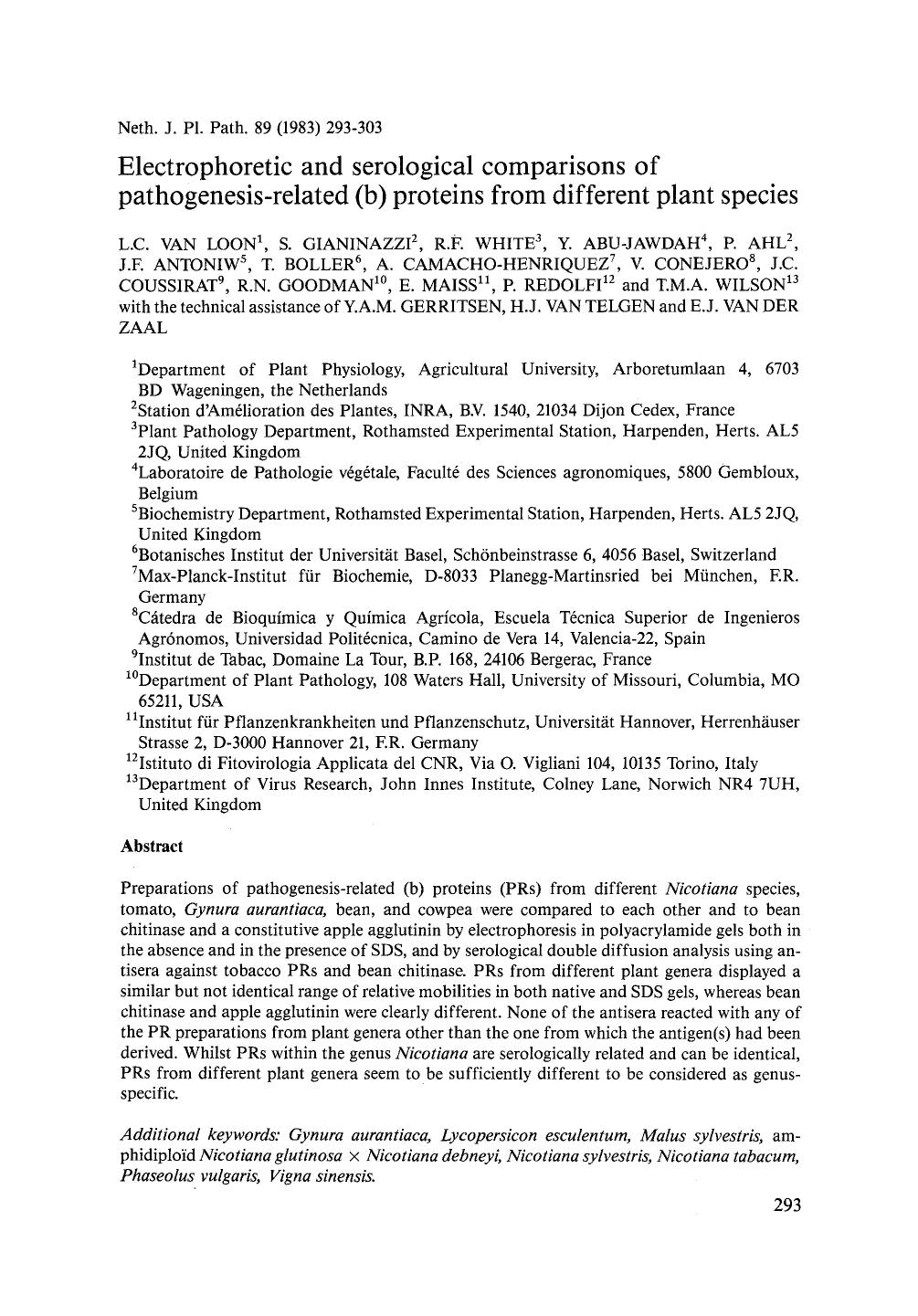 Electrophoretic and serological comparisons of pathogenesis-related (b) proteins from different plant species by Unknown