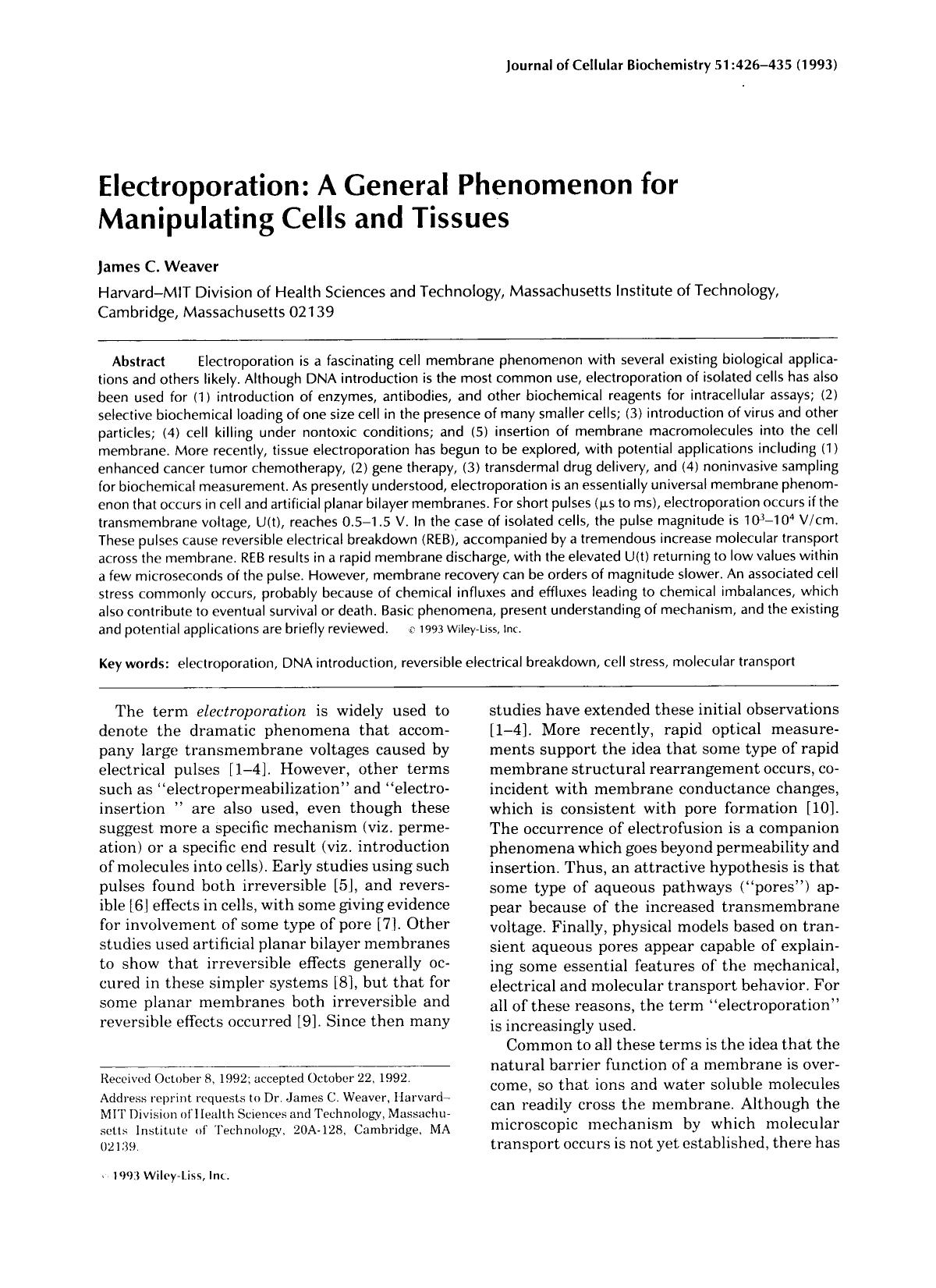 Electroporation: A general phenomenon for manipulating cells and tissues by Unknown