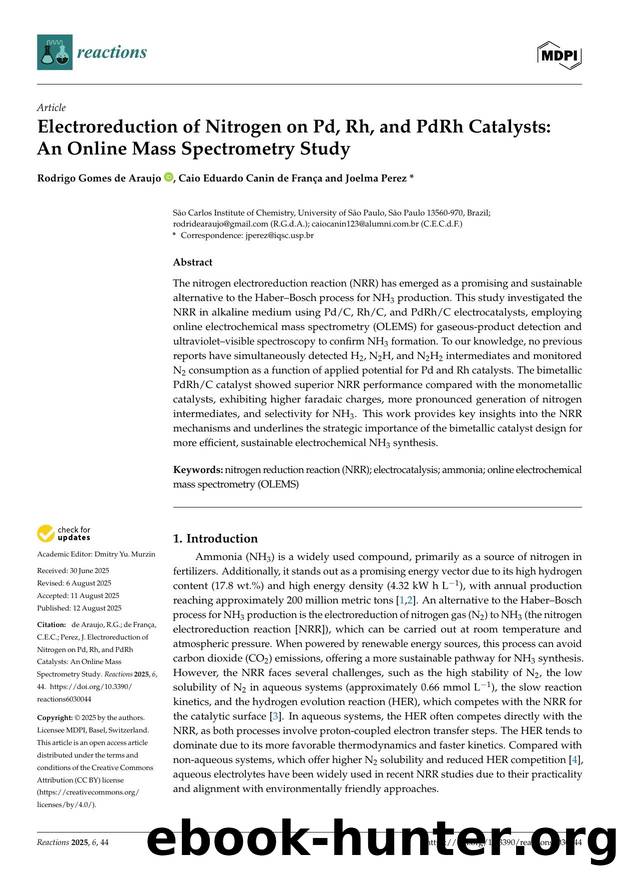 Electroreduction of Nitrogen on Pd, Rh, and PdRh Catalysts: An Online Mass Spectrometry Study by Rodrigo Gomes de Araujo Caio Eduardo Canin de França & Joelma Perez