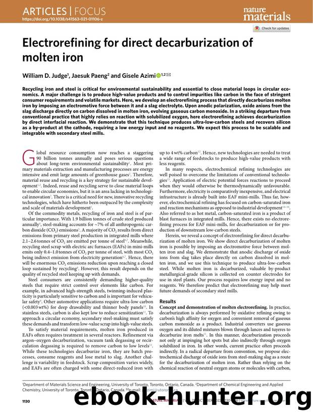 Electrorefining for direct decarburization of molten iron by William D. Judge & Jaesuk Paeng & Gisele Azimi