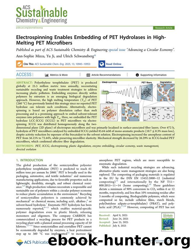 Electrospinning Enables Embedding of PET Hydrolases in High-Melting PET Microfibers by Ann-Sophie Mizza Yu Ji and Ulrich Schwaneberg