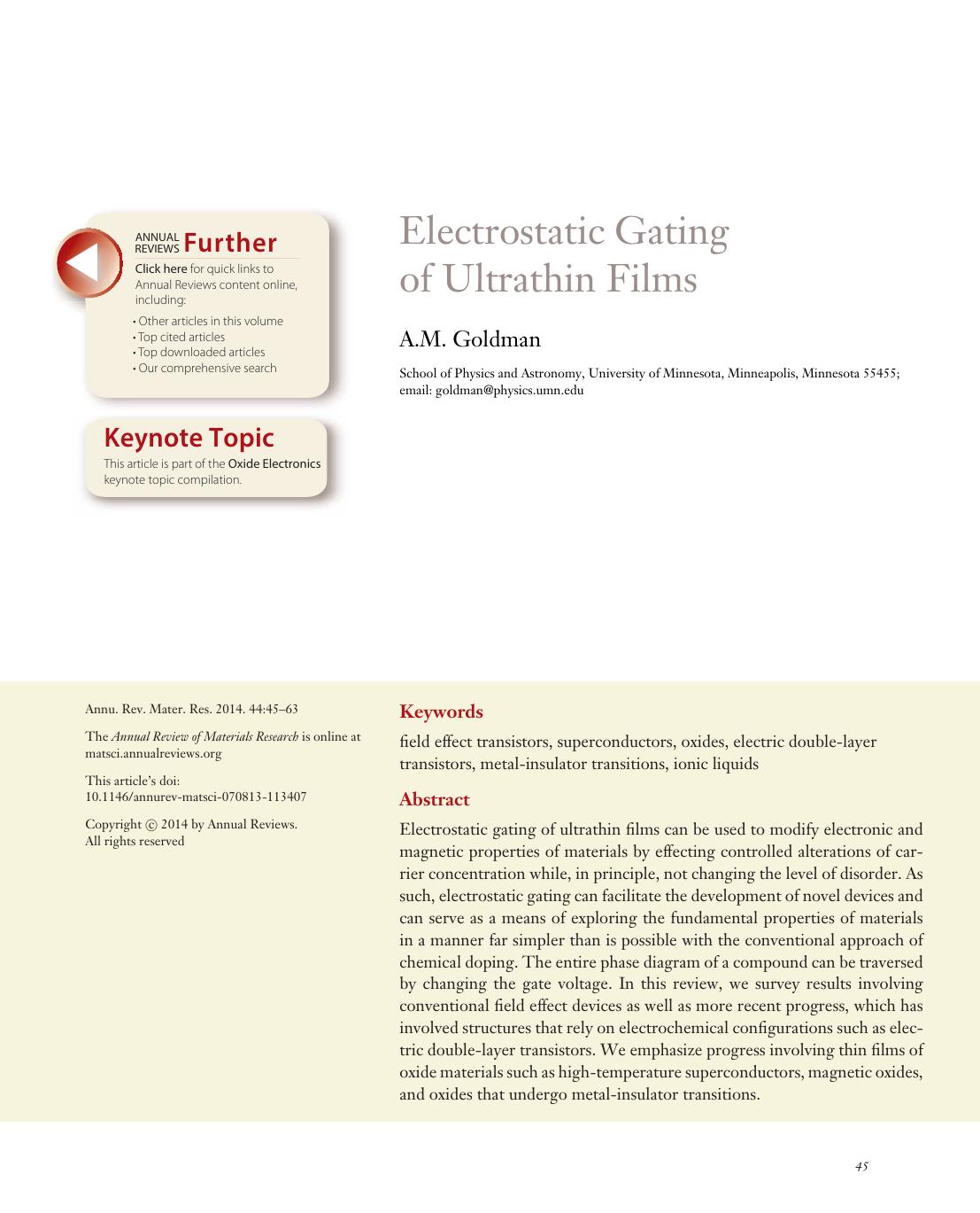 Electrostatic Gating of Ultrathin Films by A.M. Goldman