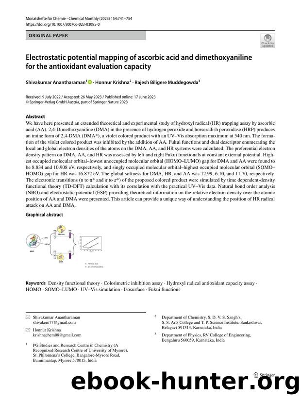 Electrostatic potential mapping of ascorbic acid and dimethoxyaniline for the antioxidant evaluation capacity by Shivakumar Anantharaman & Honnur Krishna & Rajesh Biligere Muddegowda