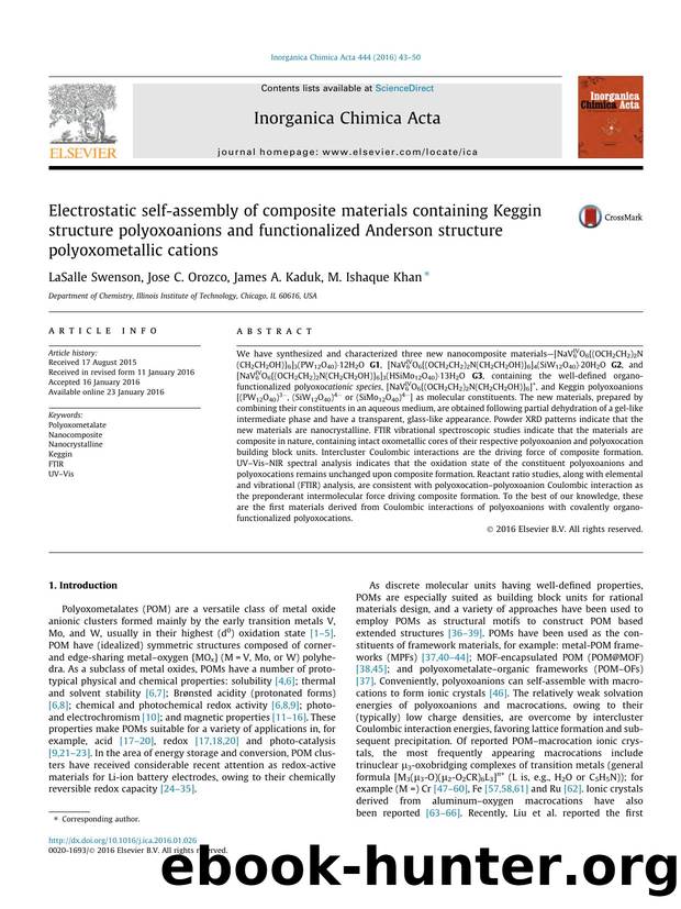 Electrostatic self-assembly of composite materials containing Keggin structure polyoxoanions and functionalized Anderson structure polyoxometallic cations by LaSalle Swenson & Jose C. Orozco & James A. Kaduk & M. Ishaque Khan