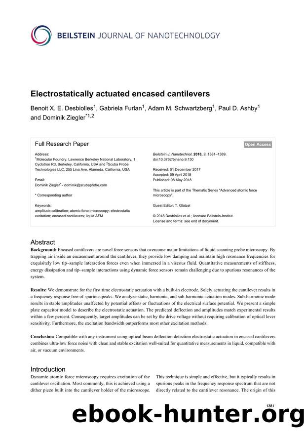 Electrostatically actuated encased cantilevers by Benoit X. E. Desbiolles Gabriela Furlan Adam M. Schwartzberg Paul D. Ashby Dominik Ziegler