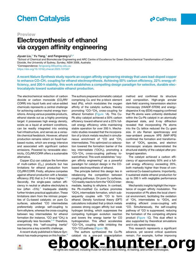 Electrosynthesis of ethanol via oxygen affinity engineering by Jiyuan Liu & Yu Yang & Fengwang Li
