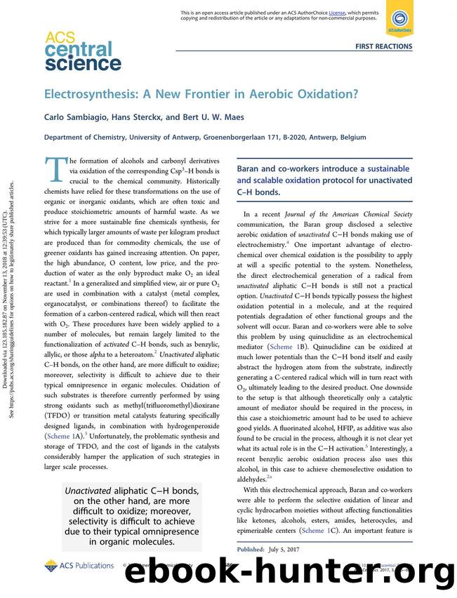 Electrosynthesis: A New Frontier in Aerobic Oxidation? by Carlo Sambiagio Hans Sterckx & Bert U. W. Maes