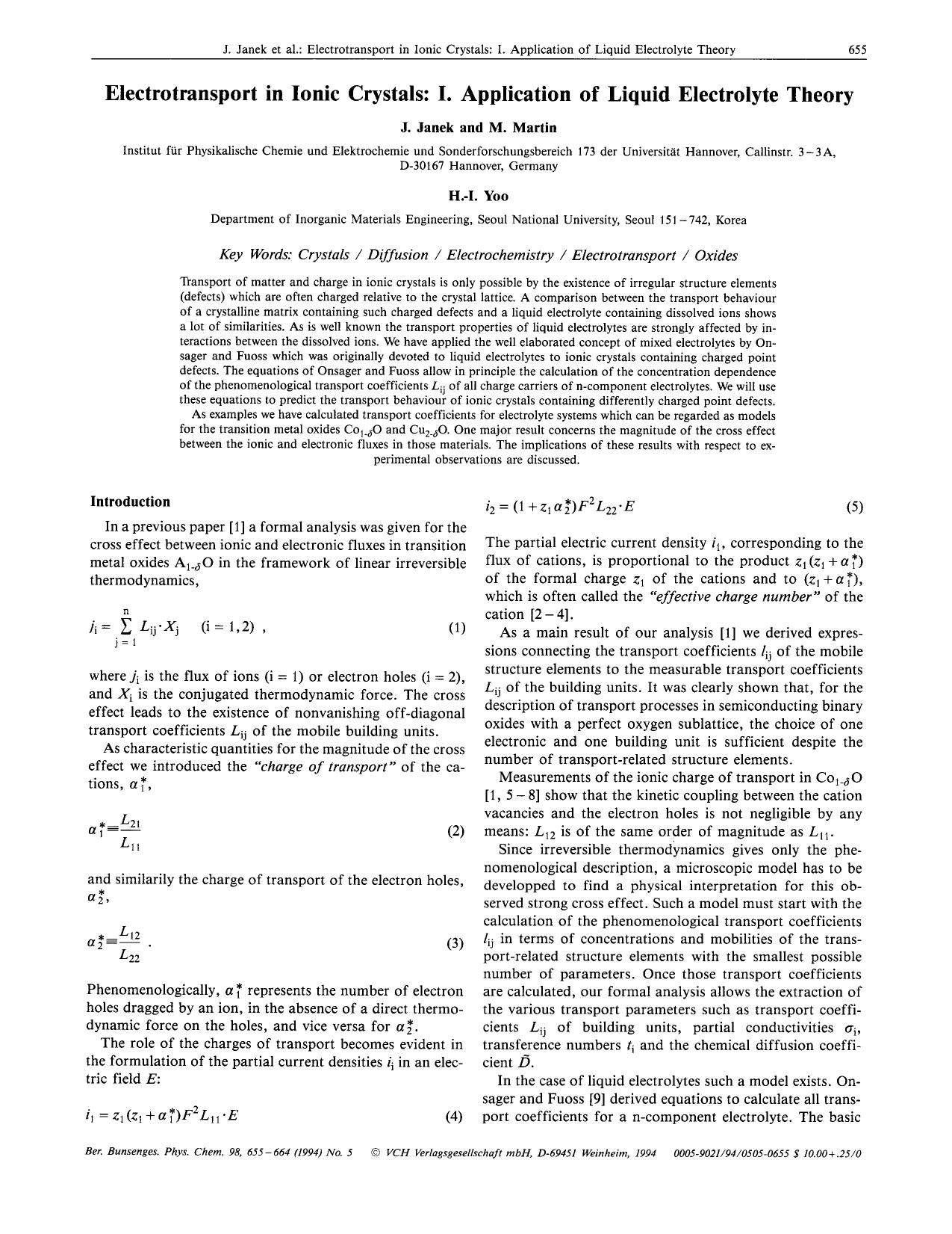 Electrotransport in ionic crystals: I. Application of liquid electrolyte theory by Unknown