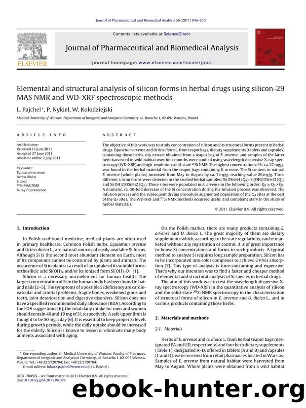 Elemental and structural analysis of silicon forms in herbal drugs using silicon-29 MAS NMR and WD-XRF spectroscopic methods by L. Pajchel
