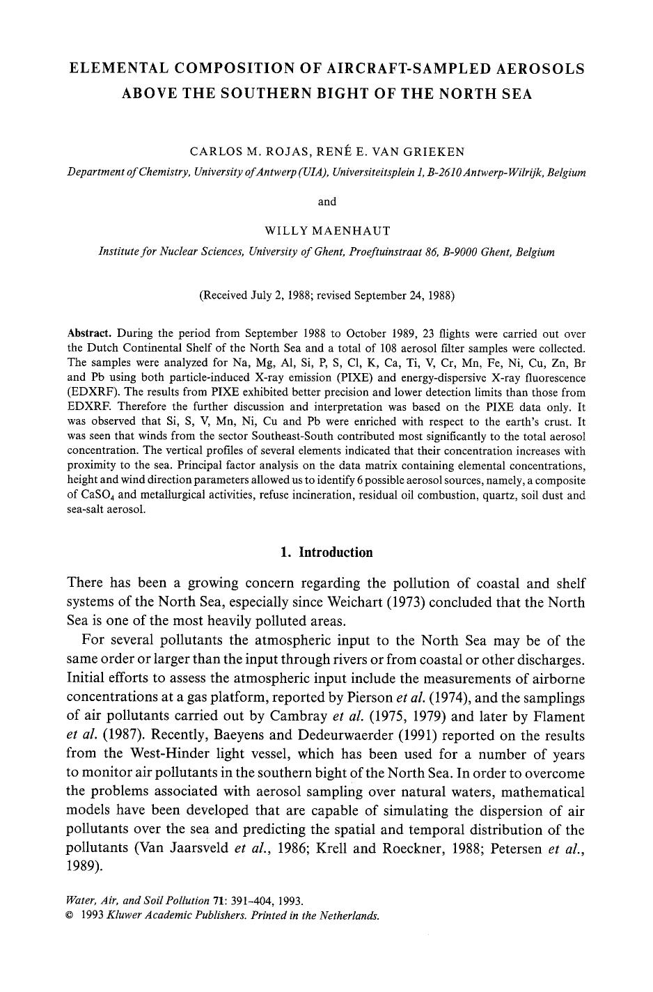 Elemental composition of aircraft-sampled aerosols above the southern bight of the North Sea by Unknown