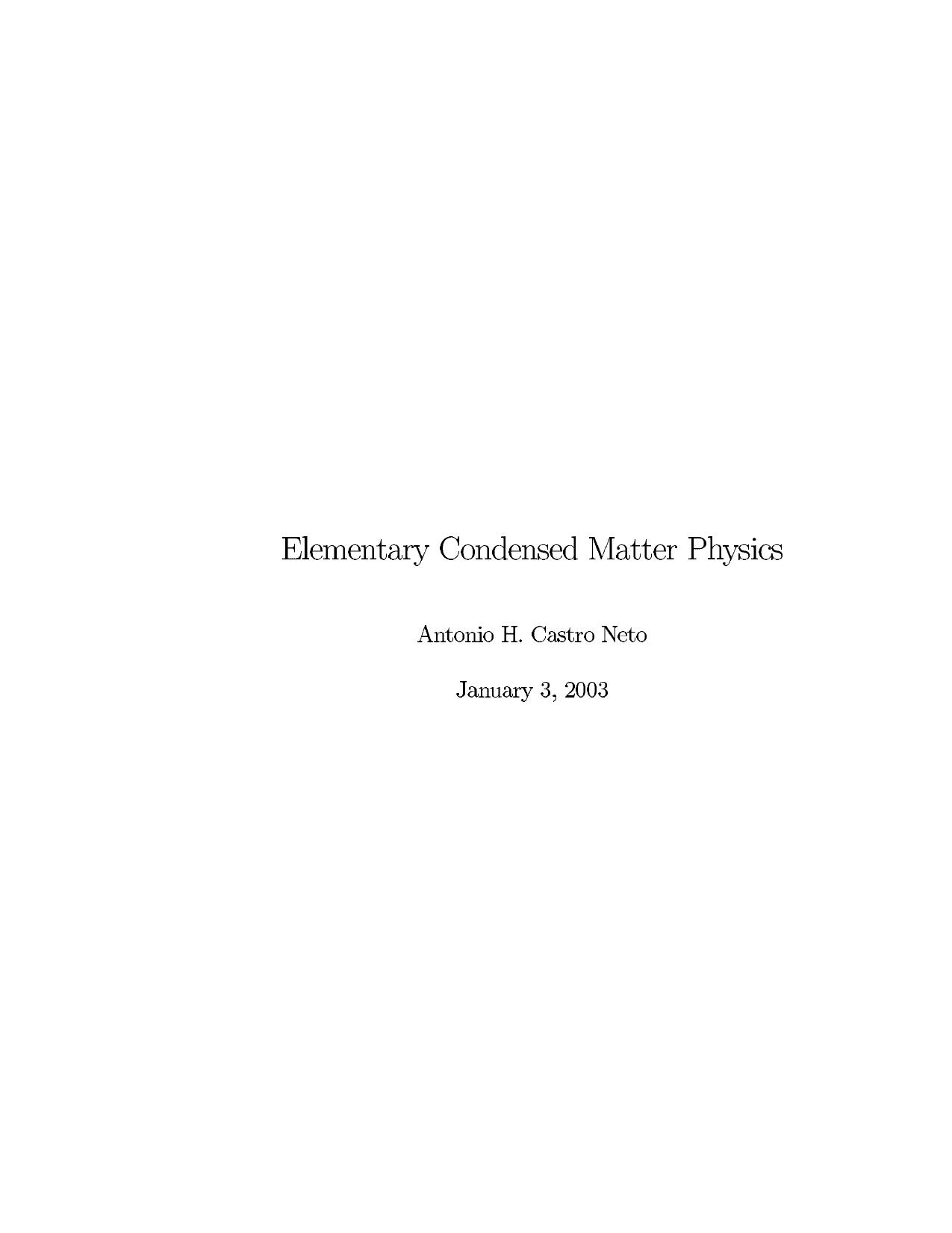 Elementary Condensed Matter Physics by Neto
