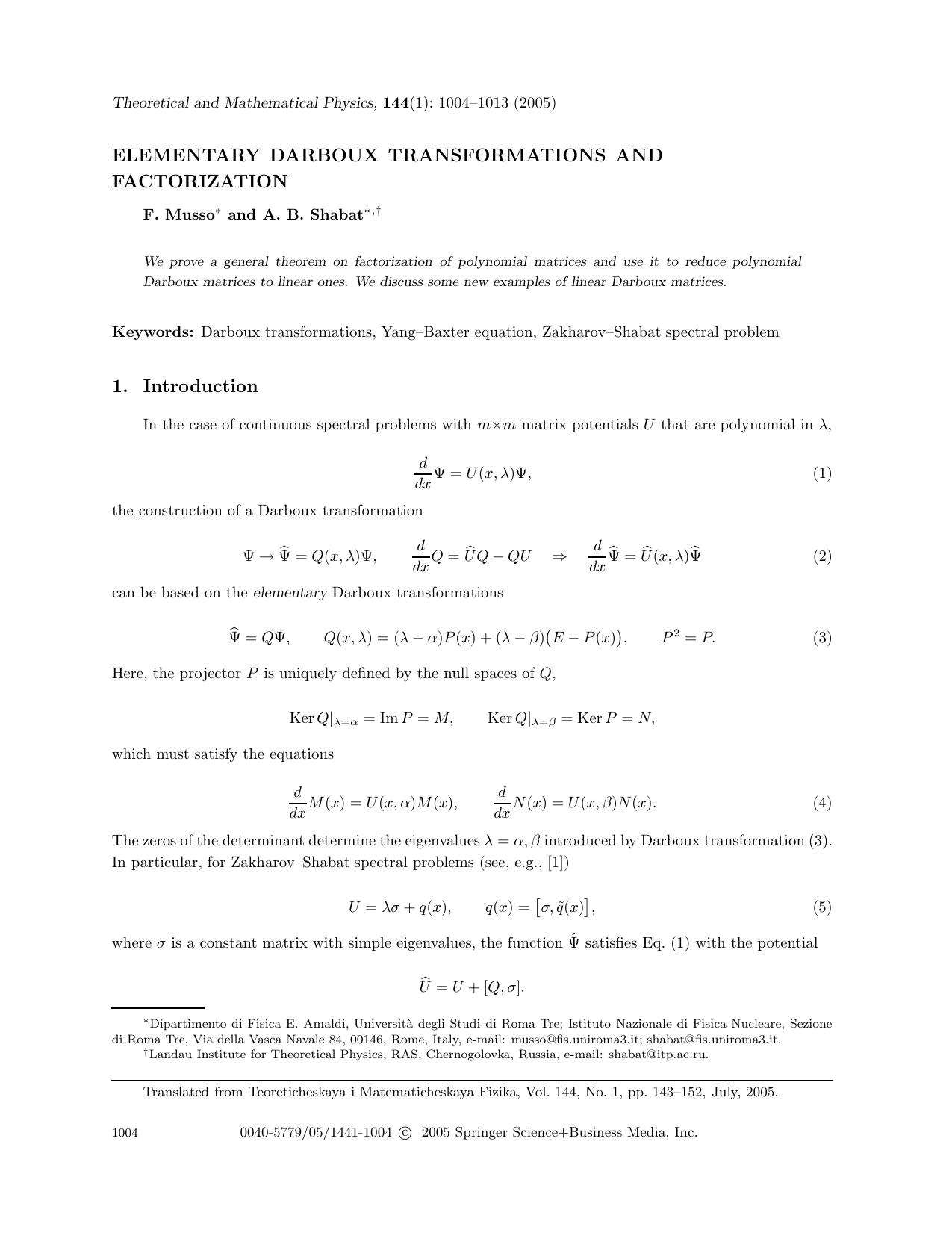 Elementary Darboux Transformations and Factorization by Unknown