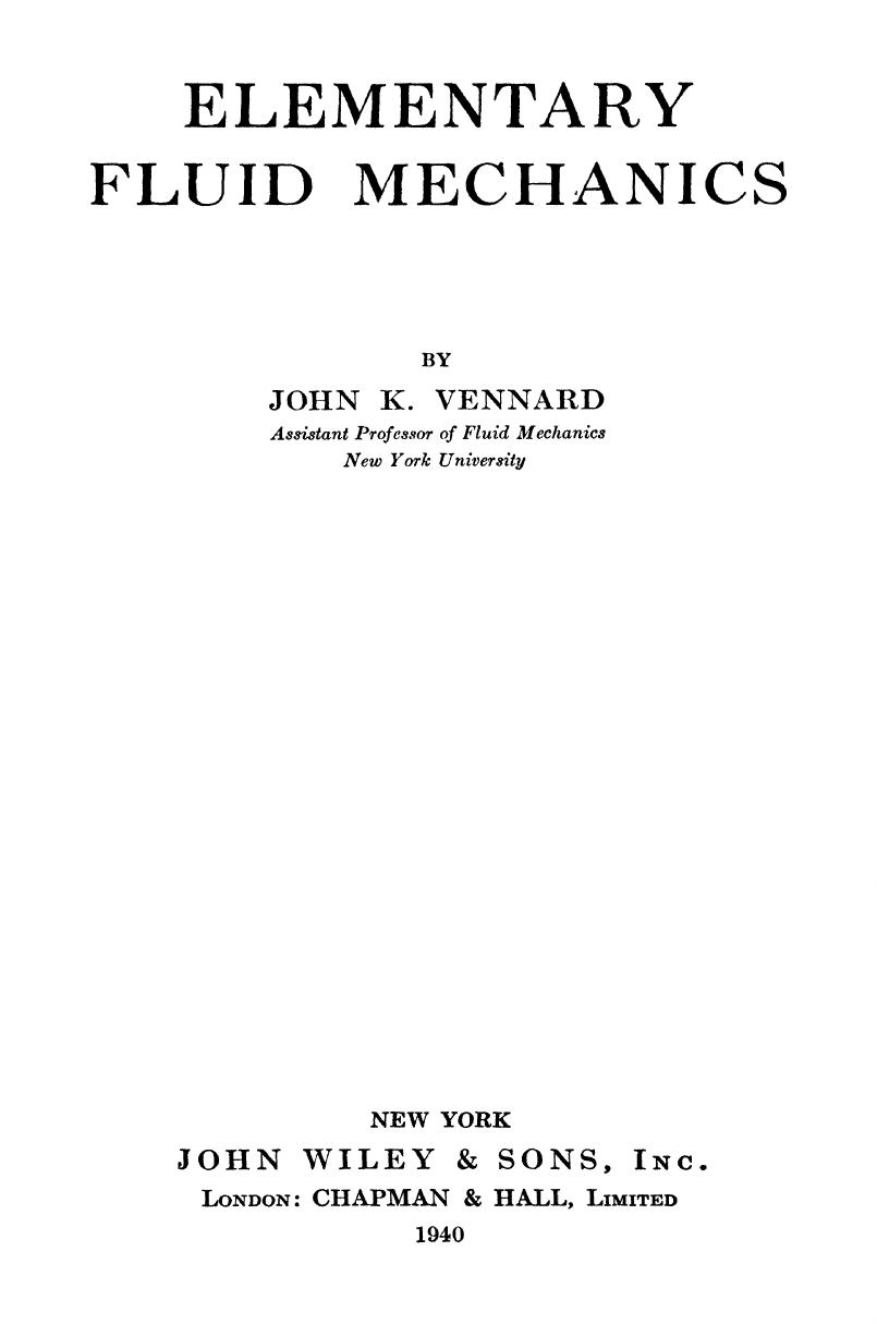 Elementary Fluid Mechanics by J. Vennard