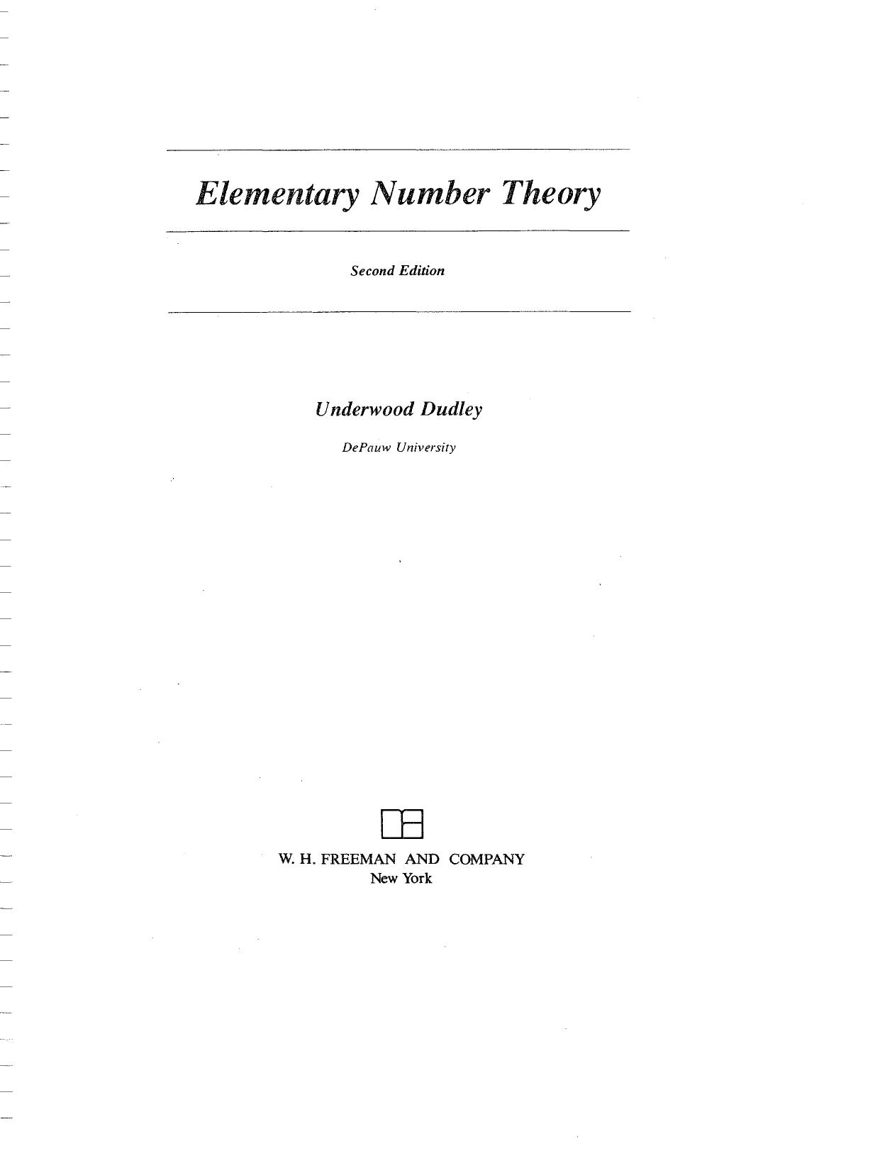 Elementary Number Theory by Underwood Dudley