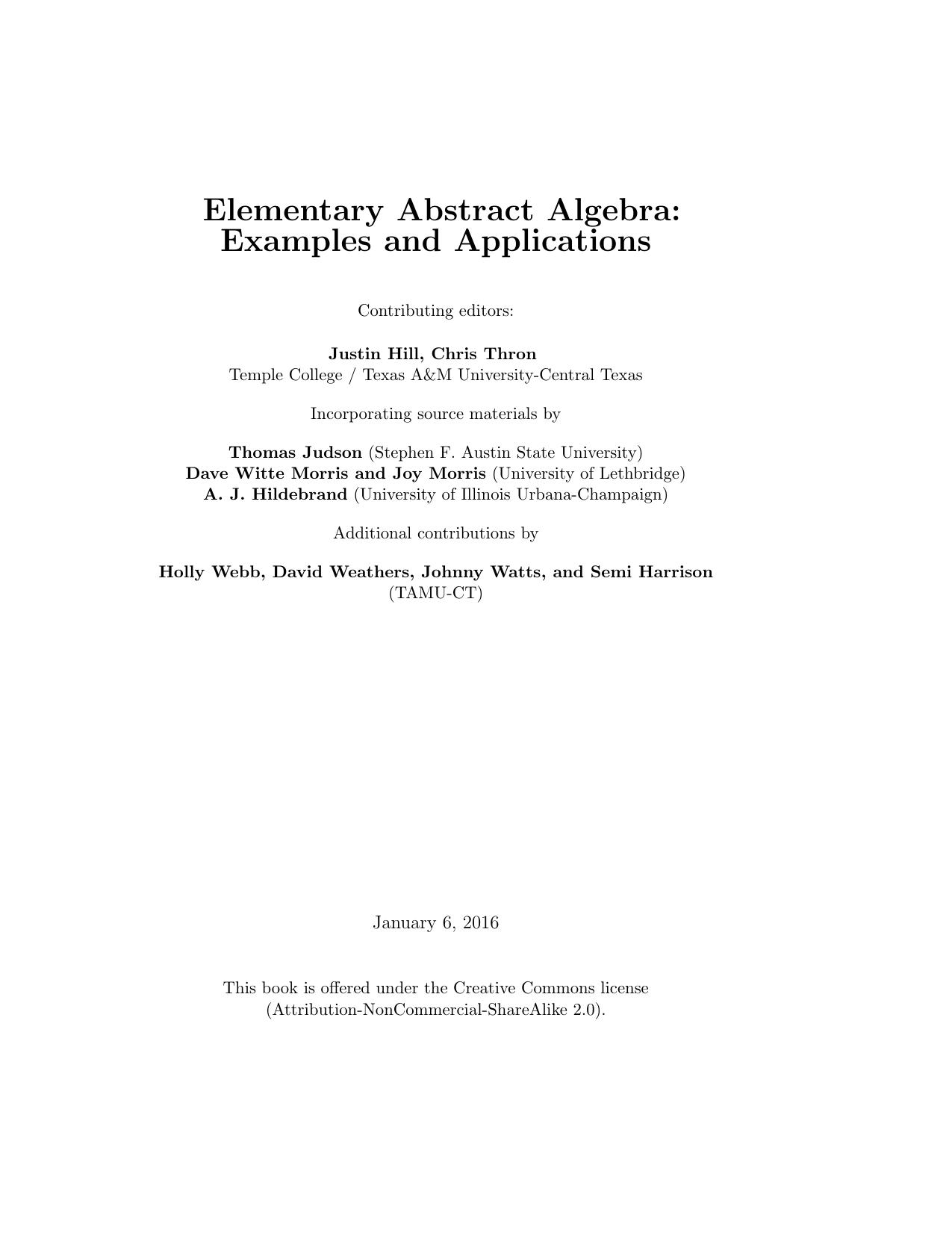 Elementary abstract algebra: examples and applications by HILL JUSTIN. THRON CHRIS (eds.)