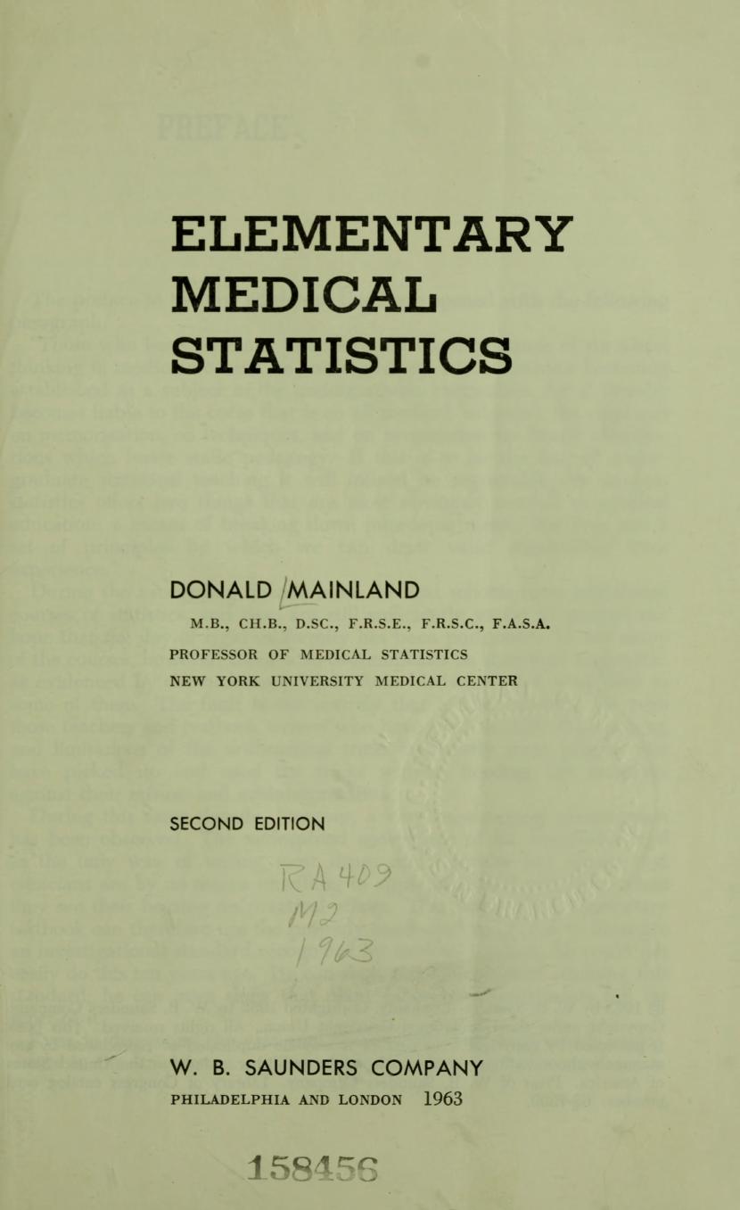 Elementary medical statistics by Donald Mainland