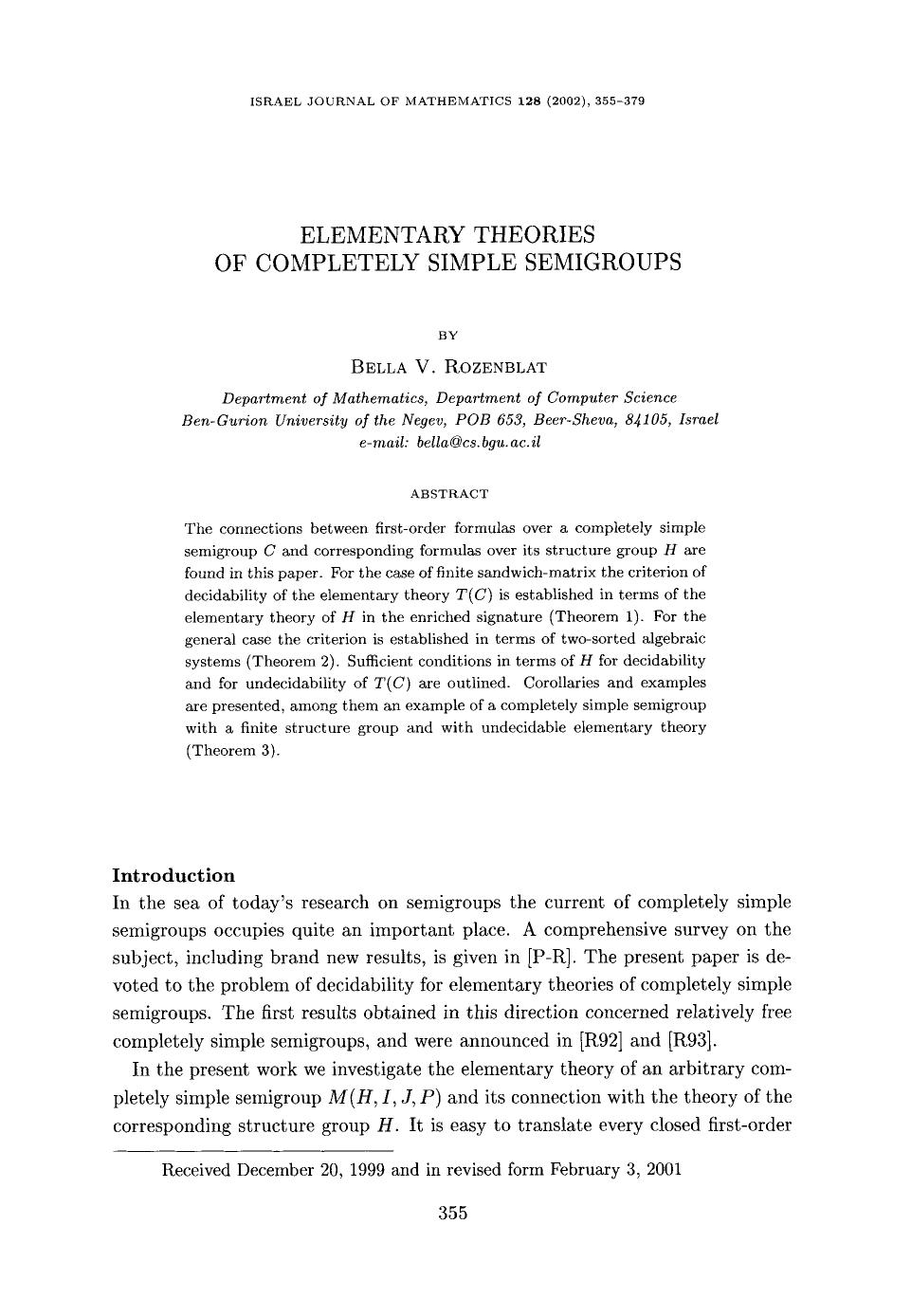 Elementary theories of completely simple semigroups by Unknown