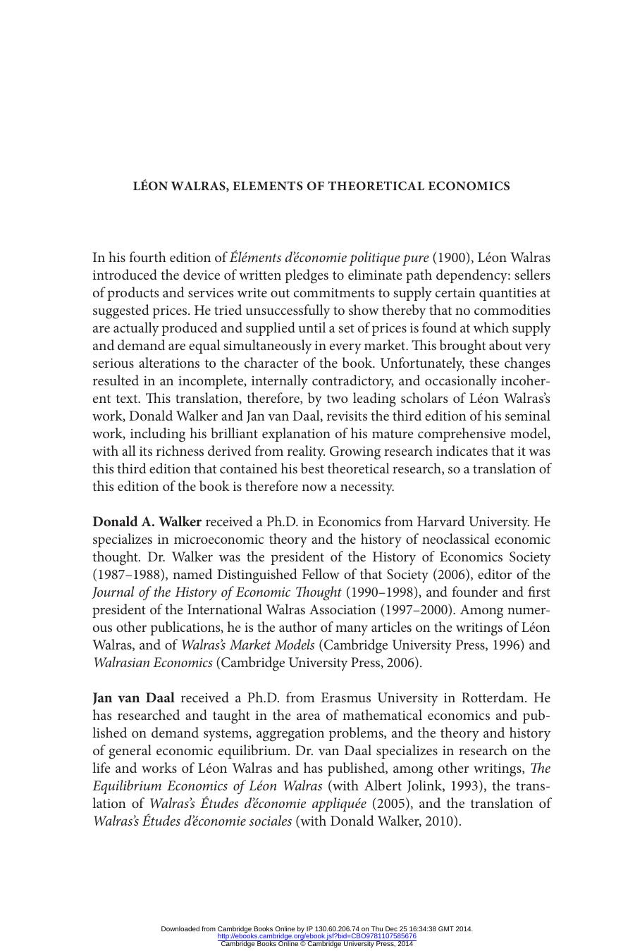 Elements of Theoretical Economics: Or, The Theory of Social Wealth by Léon Walras and Donald A. Walker
