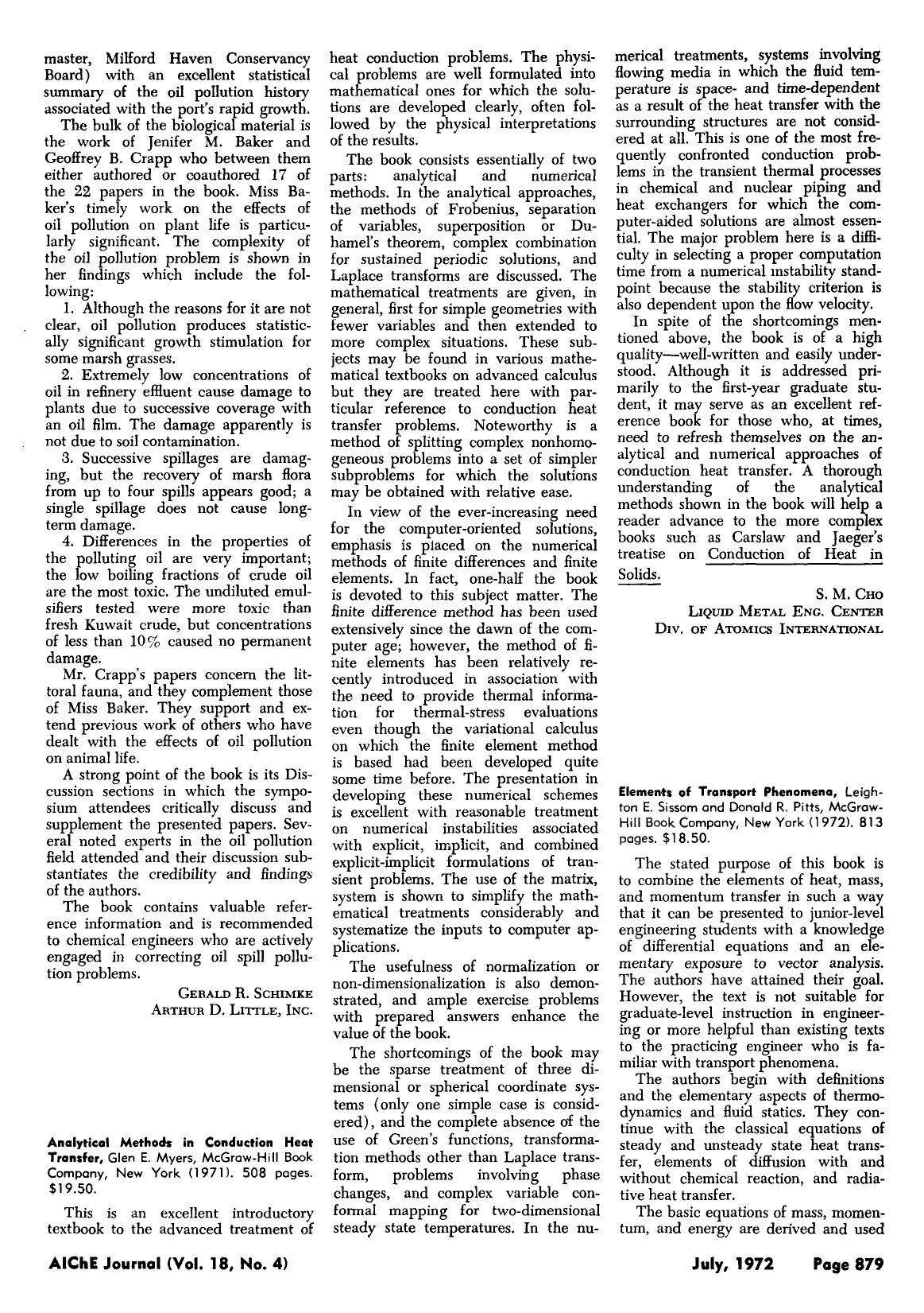 Elements of transport phenomena, Leighton E. Sissom and Donald R. Pitts, McGraw-Hill Book Company, New York (1972). 813 pages. [dollar]18.50 by Unknown