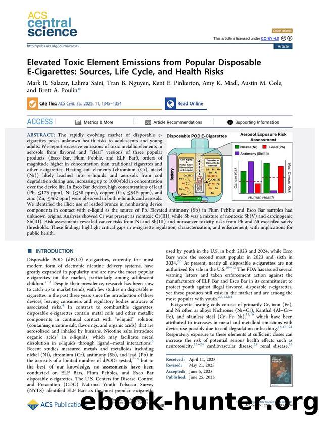 Elevated Toxic Element Emissions from Popular Disposable E-Cigarettes: Sources, Life Cycle, and Health Risks by unknow