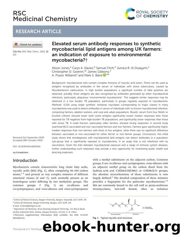 Elevated serum antibody responses to synthetic mycobacterial lipid antigens among UK farmers: an indication of exposure to environmental mycobacteria? by unknow