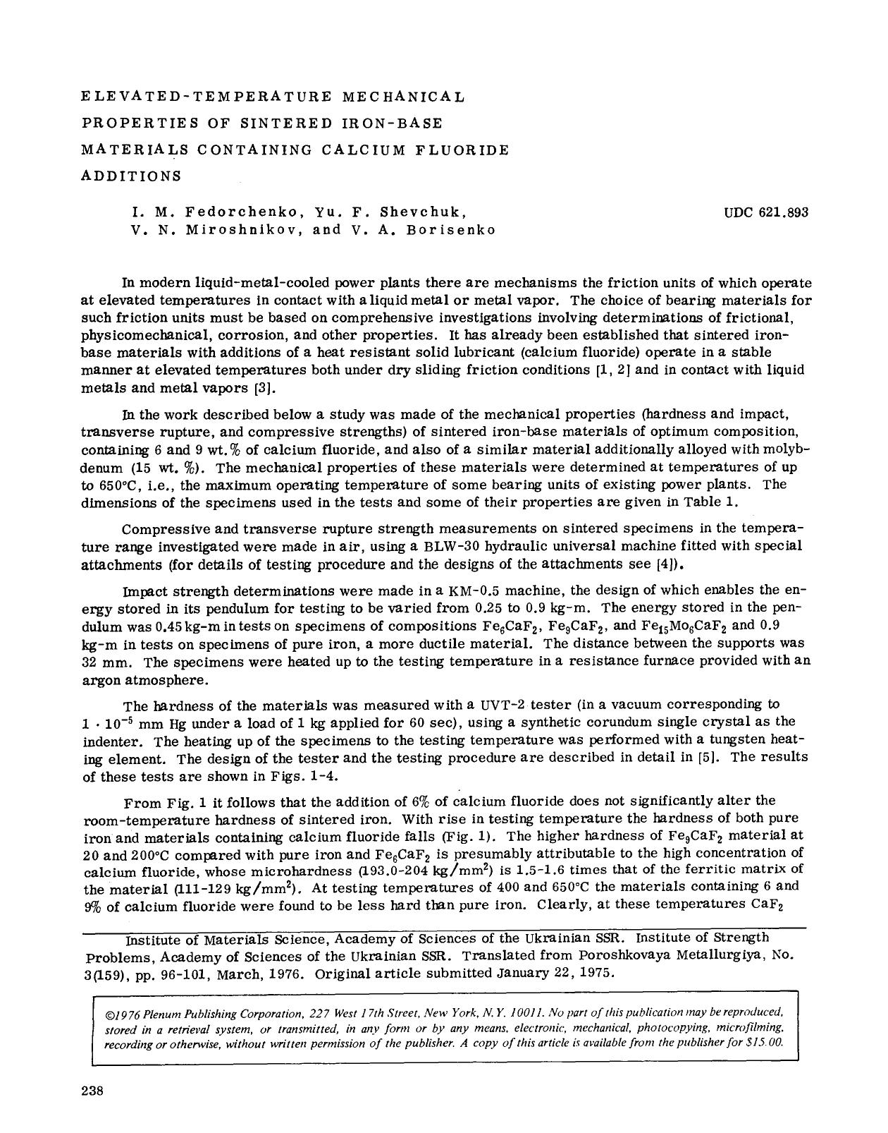 Elevated-temperature mechanical properties of sintered iron-base materials containing calcium fluoride additions by Unknown