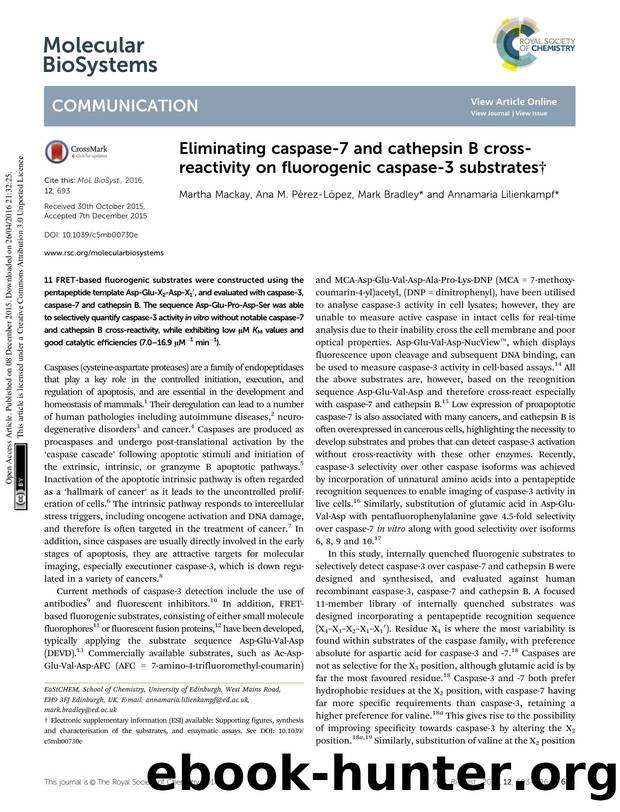 Eliminating caspase-7 and cathepsin B cross-reactivity on fluorogenic caspase-3 substrates by Martha Mackay & Ana M. P&érez-L&ópez & Mark Bradley & Annamaria Lilienkampf