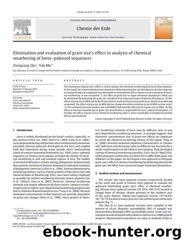 Elimination and evaluation of grain size's effect in analysis of chemical weathering of loessÃ¢â¬âpaleosol sequences by Xiaoguang Qin & Yan Mu