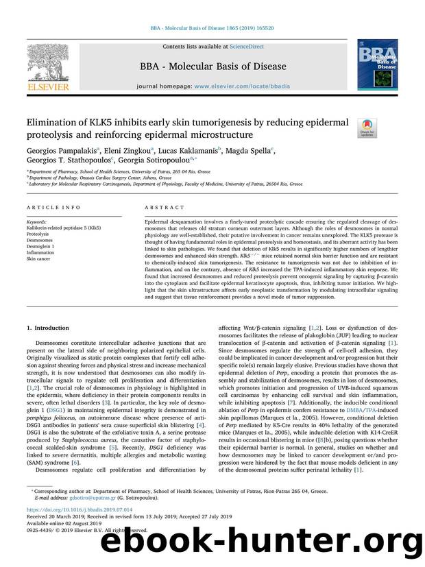 Elimination of KLK5 inhibits early skin tumorigenesis by reducing epidermal proteolysis and reinforcing epidermal microstructure by unknow