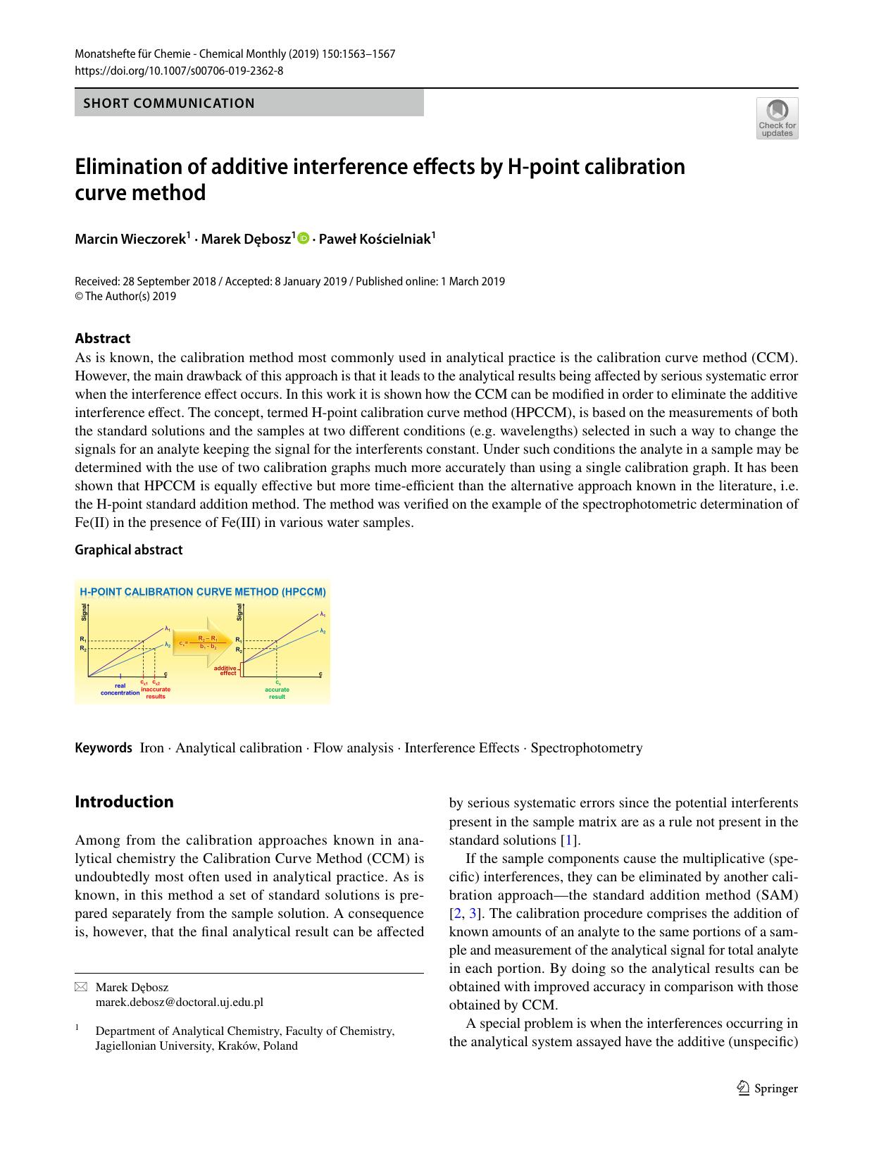 Elimination of additive interference effects by H-point calibration curve method by Marcin Wieczorek & Marek Dębosz & Paweł Kościelniak