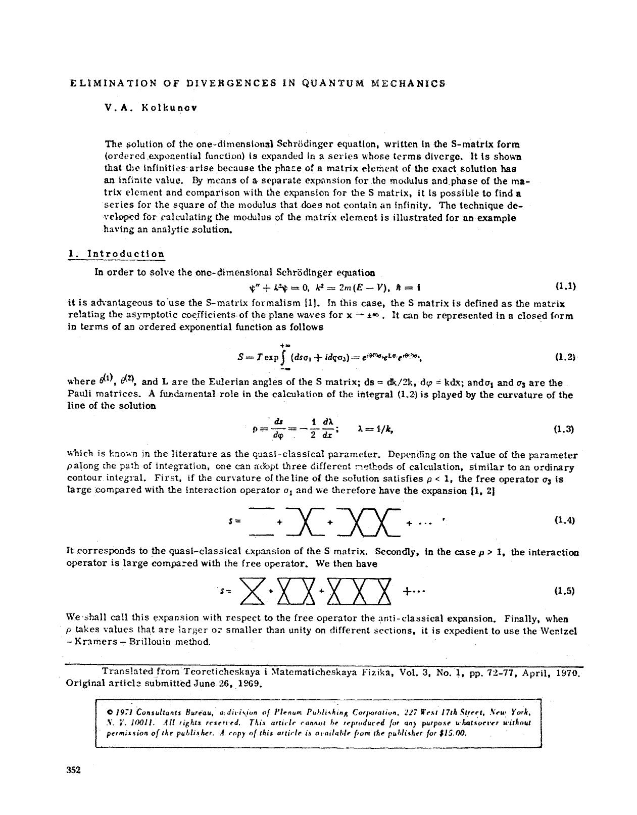 Elimination of divergences in quantum mechanics by Unknown