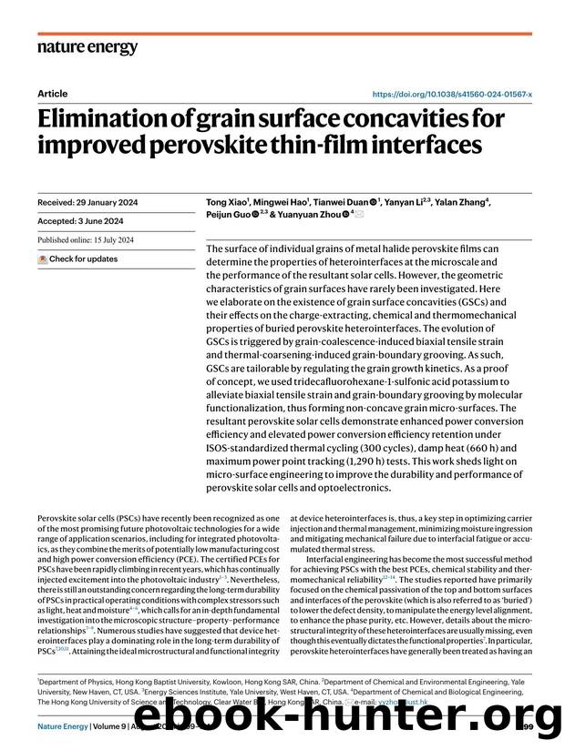 Elimination of grain surface concavities for improved perovskite thin-film interfaces by Tong Xiao & Mingwei Hao & Tianwei Duan & Yanyan Li & Yalan Zhang & Peijun Guo & Yuanyuan Zhou