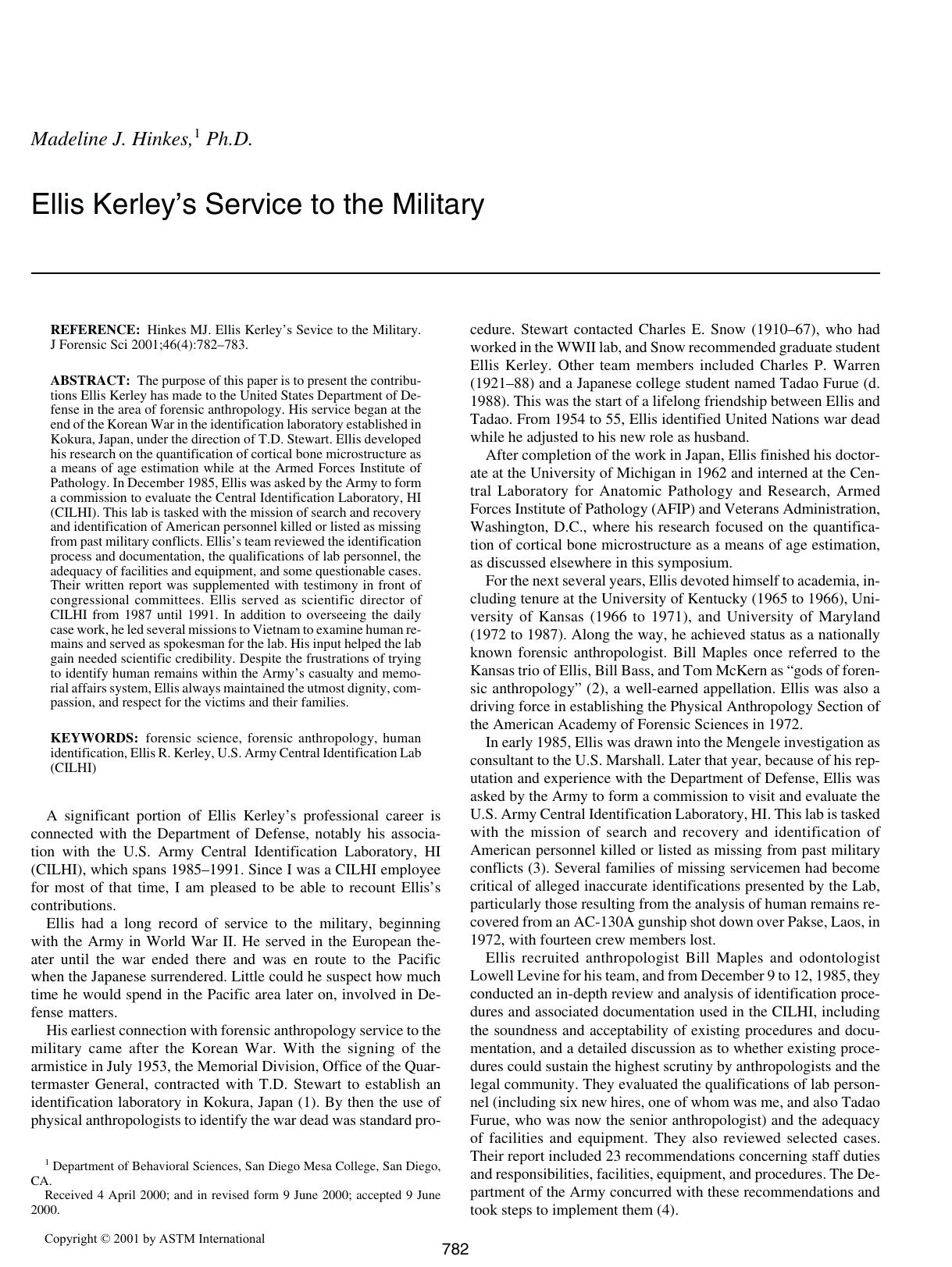 Ellis Kerley's service to the military by Hinkes MJ