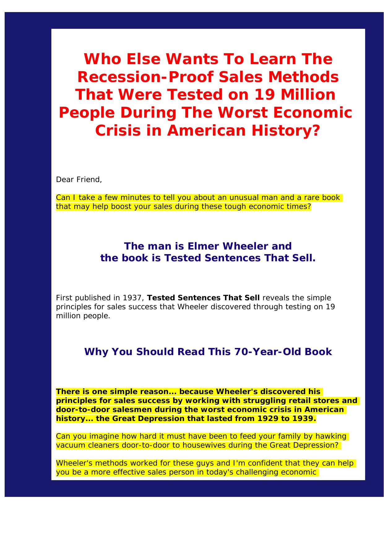 Elmer Wheelers Tested Sentences That Sell. by Best of Kuszter's Collection