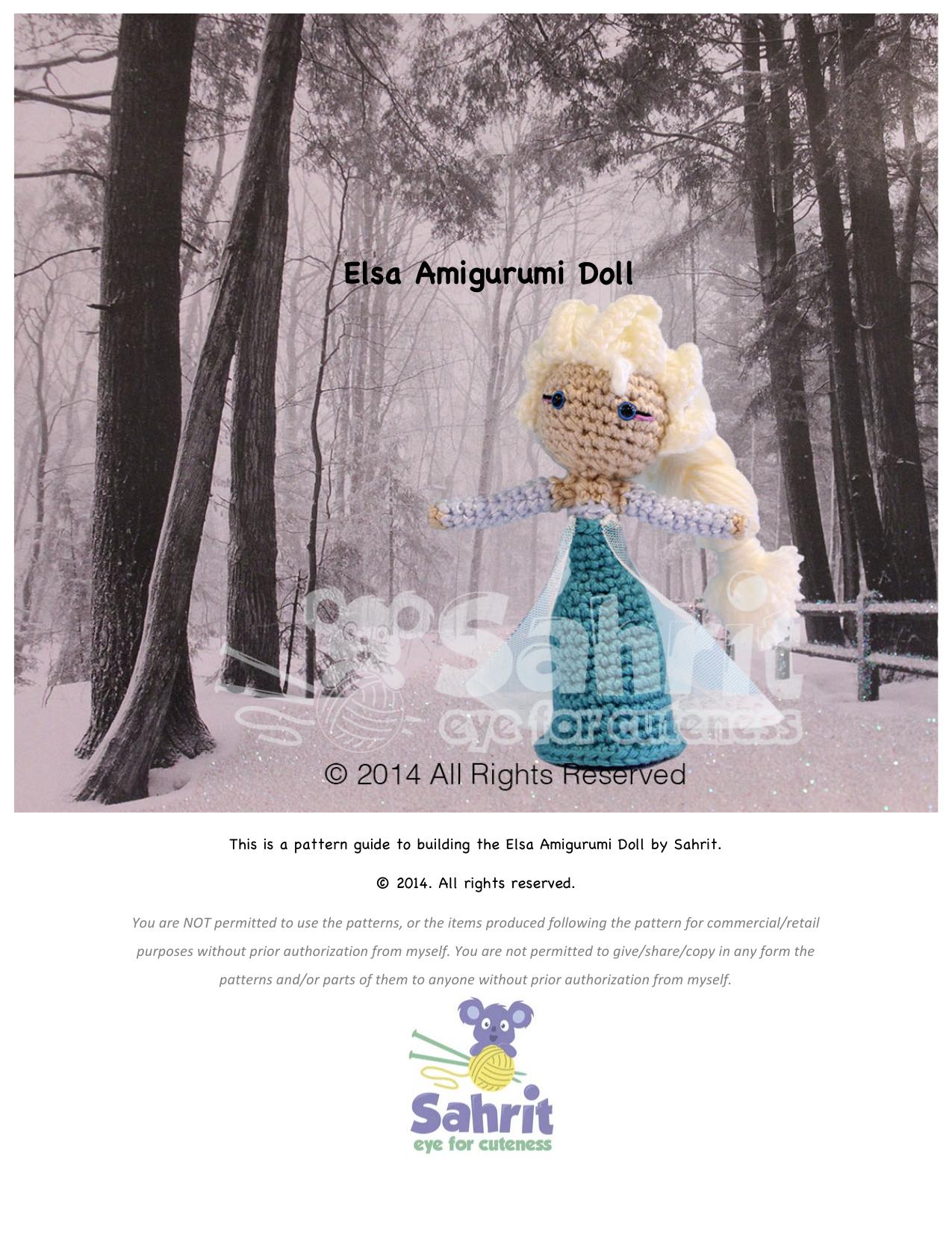 Elsa Frosen Amigurumi doll Pattern by Sahrit by Sahrit Freud-Weinstein