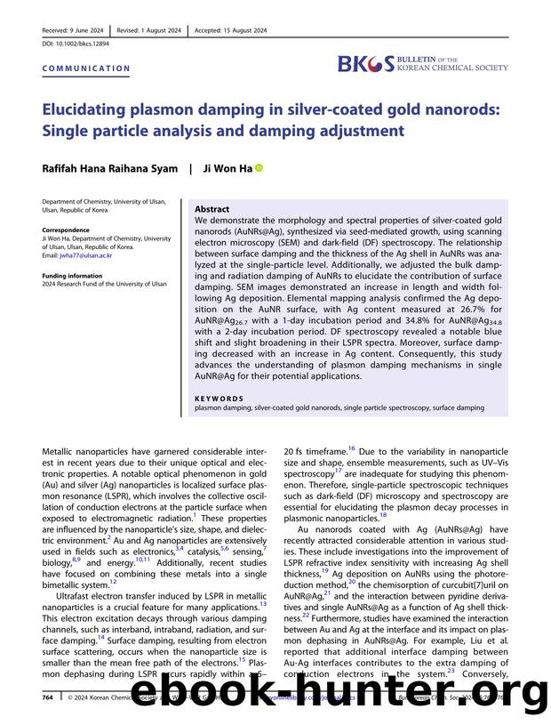 Elucidating Plasmon Damping in SilverâCoated Gold Nanorods: Single Particle Analysis and Damping Adjustment by Unknown
