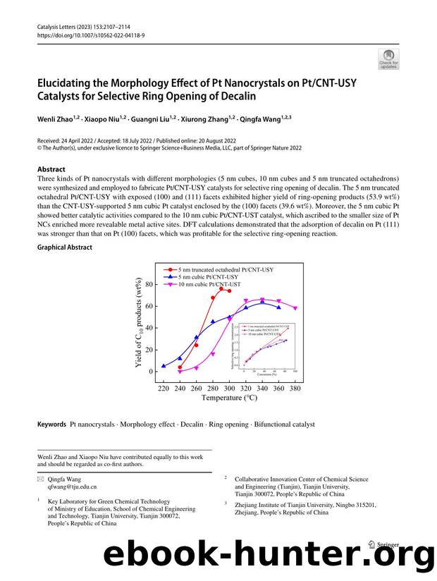 Elucidating the Morphology Effect of Pt Nanocrystals on PtCNT-USY Catalysts for Selective Ring Opening of Decalin by Wenli Zhao & Xiaopo Niu & Guangni Liu & Xiurong Zhang & Qingfa Wang