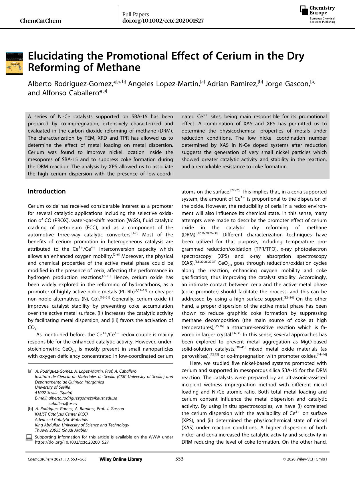 Elucidating the Promotional Effect of Cerium in the Dry Reforming of Methane by Unknown