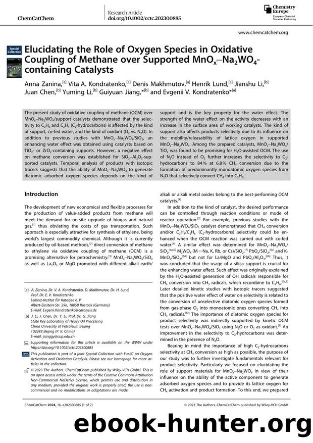 Elucidating the Role of Oxygen Species in Oxidative Coupling of Methane over Supported MnOxâNa2WO4âcontaining Catalysts by Unknown