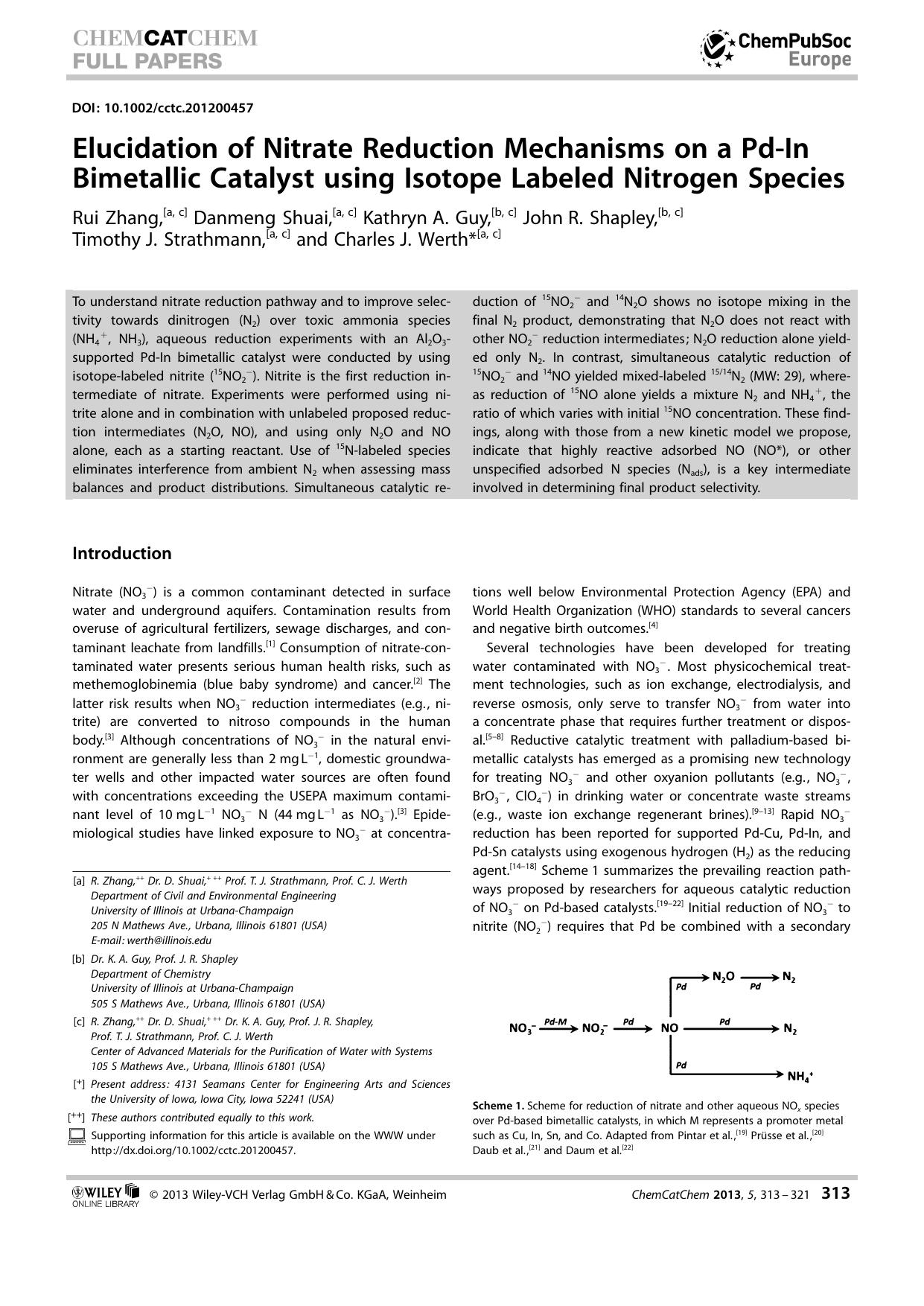 Elucidation of Nitrate Reduction Mechanisms on a PdIn Bimetallic Catalyst using Isotope Labeled Nitrogen Species by Unknown