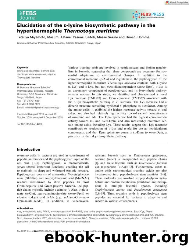 Elucidation of the dâlysine biosynthetic pathway in the hyperthermophile Thermotoga maritima by Unknown