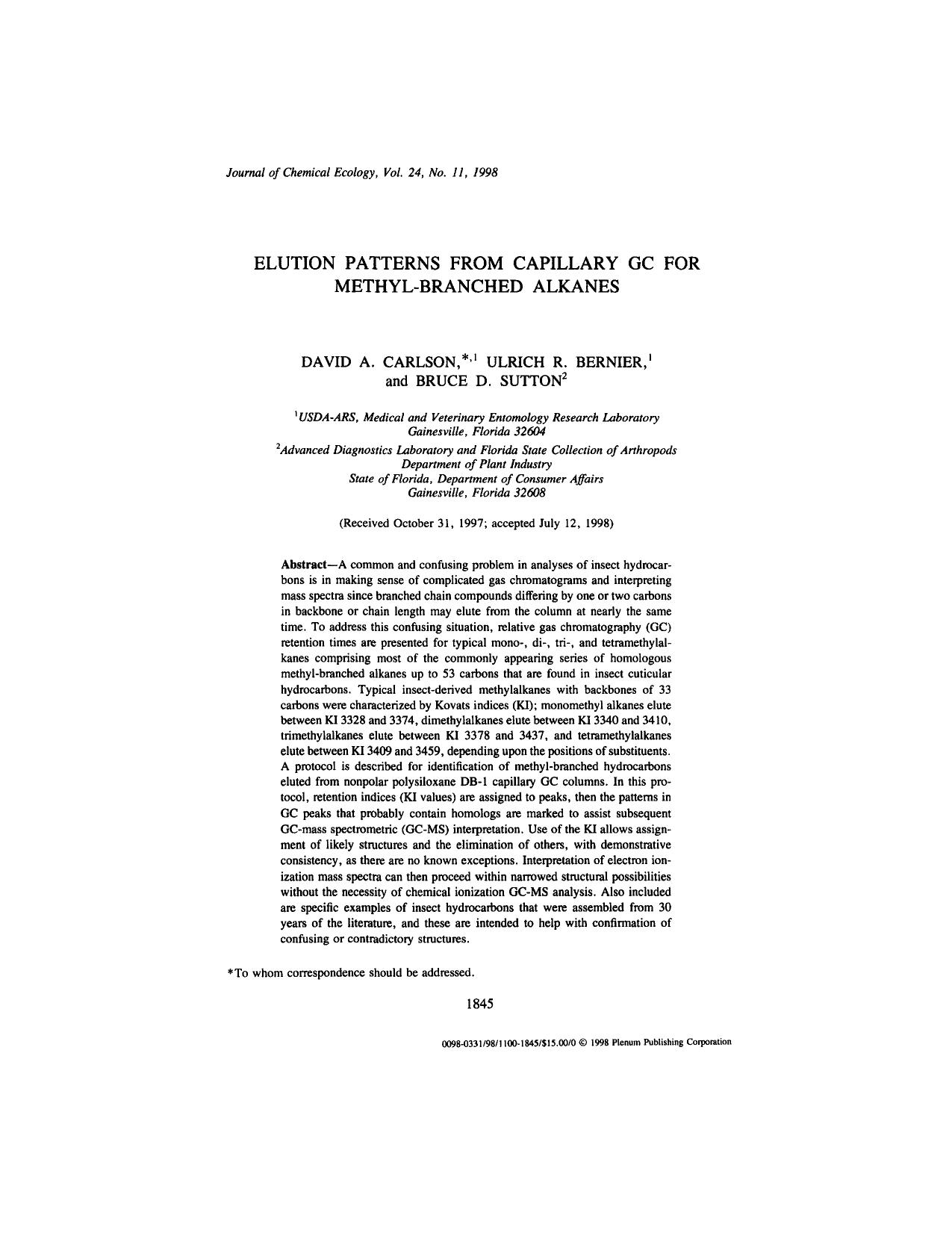 Elution Patterns from Capillary GC for Methyl-Branched Alkanes by Unknown