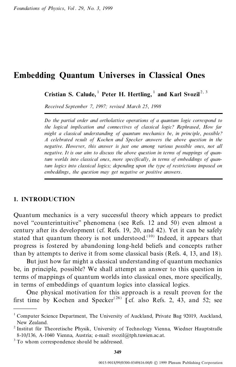 Embedding Quantum Universes in Classical Ones by Unknown
