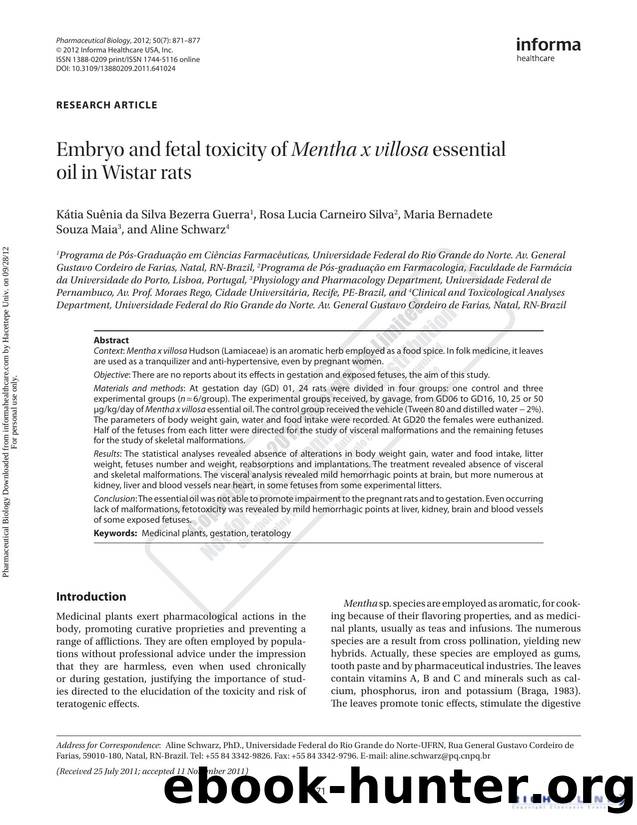 Embryo and fetal toxicity of Mentha x villosa essential oil in Wistar rats by unknow
