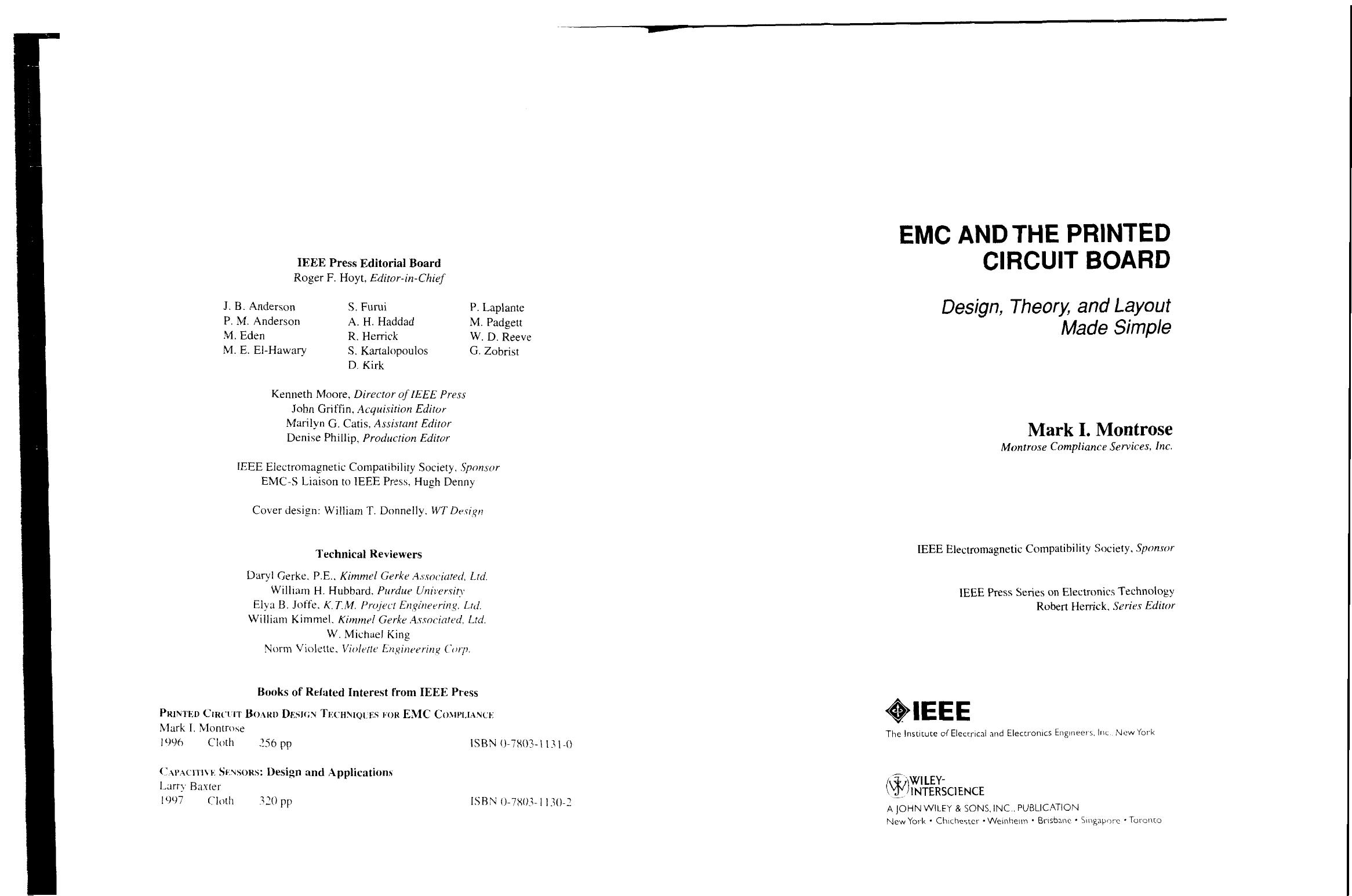 Emc & the Printed Circuit Board: Design, Theory, & Layout Made Simple by Mark I. Montrose