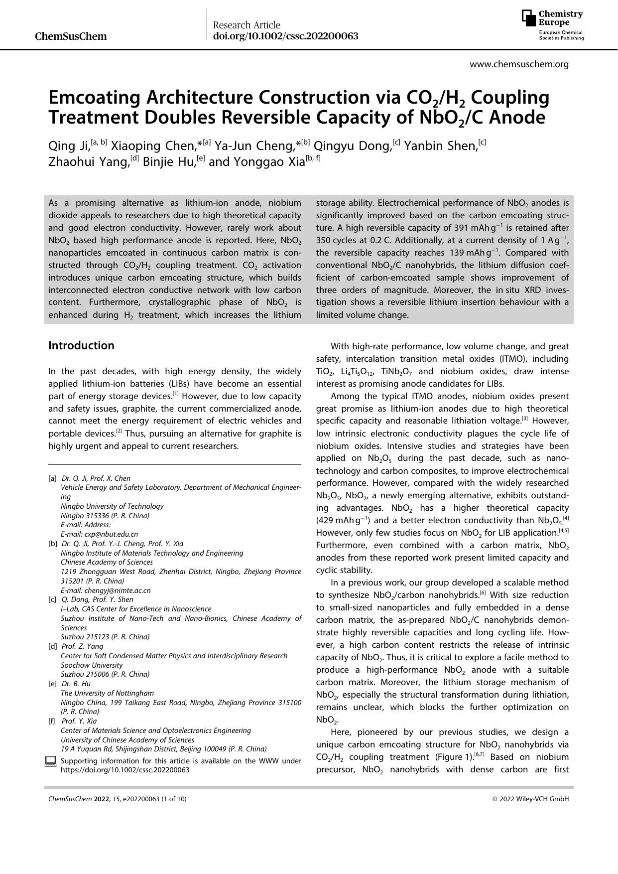 Emcoating Architecture Construction via CO2H2 Coupling Treatment Doubles Reversible Capacity of NbO2C Anode by Unknown