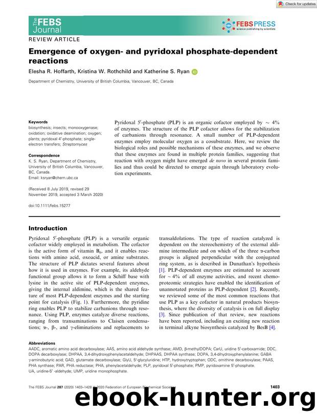 Emergence of oxygenâ and pyridoxal phosphateâdependent reactions by Unknown