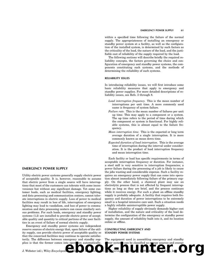 Emergency Power Supply". In: Wiley Encyclopedia of Electrical and Electronics Engineering by Unknown