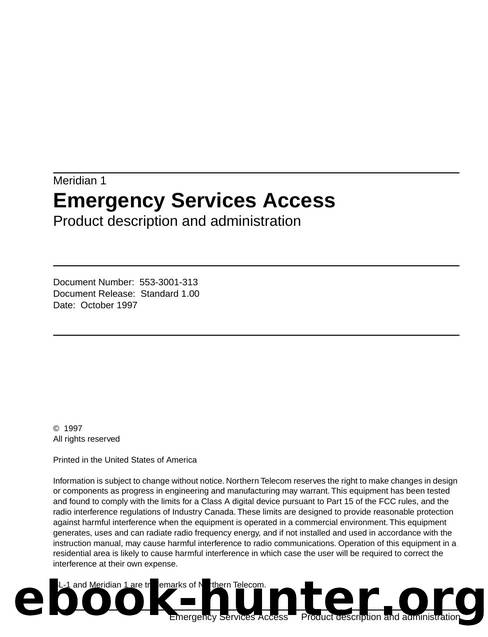 Emergency Services Access Product description and administration Table of Contents by Unknown