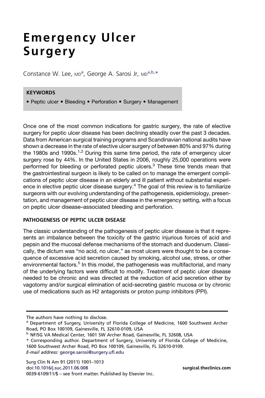Emergency Ulcer Surgery by Constance W. Lee MD & George A. Sarosi Jr. MD